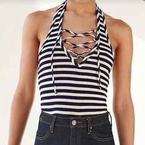 Urban Outfitters Stripe Lace-up Halter Crop Top